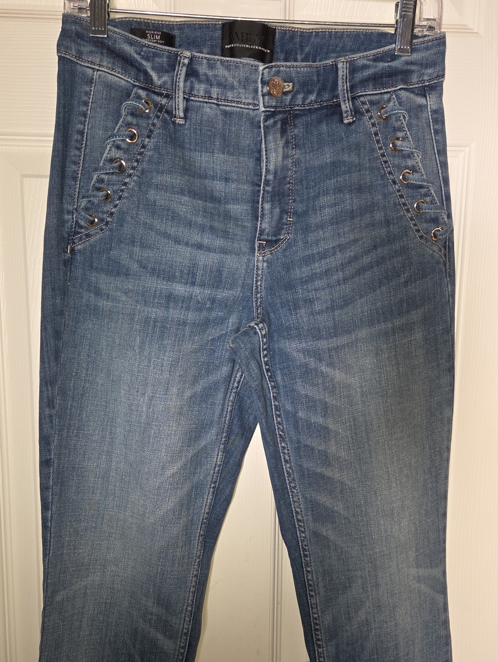 White House Black Market Women’s Blue Lace-Up Pocket Jeans Size 4 Slim High Rise